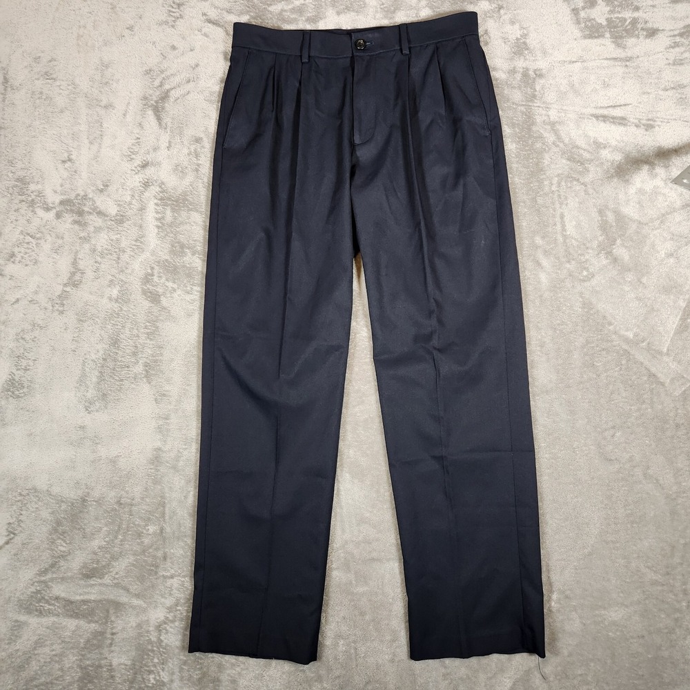 IZOD Chino Pants Men's 32X30 (Tag 30X30) Navy Front Pleats 100% Polyester